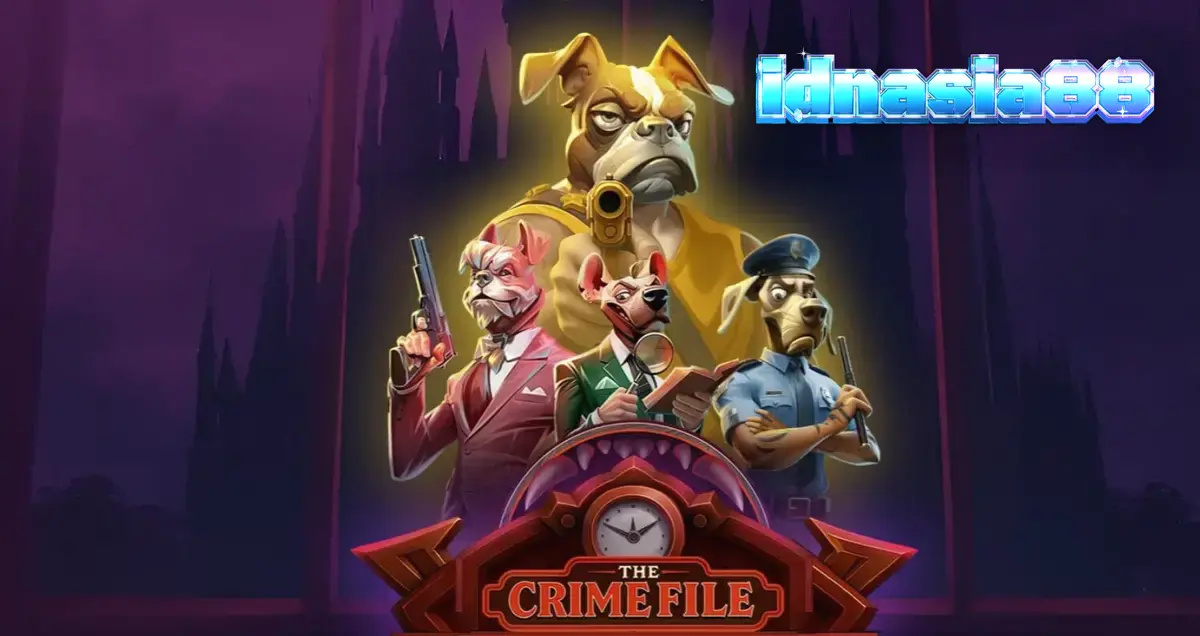 Tampilan visual noir dari slot The Crime File dengan detektif anjing